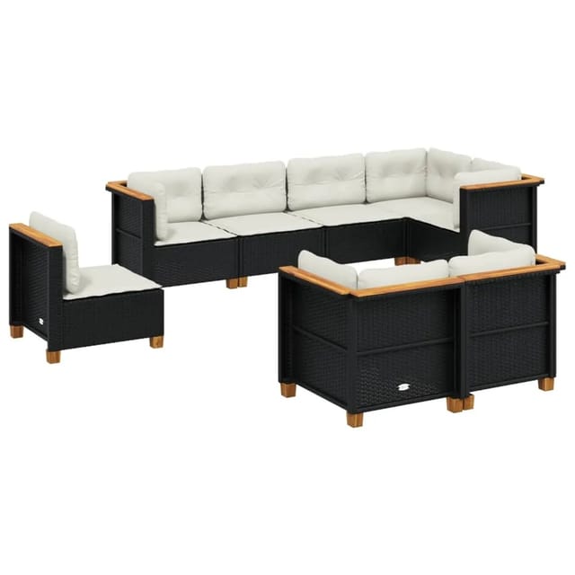 vidaXL 8-tlg Garten-Sofagarnitur mit Kissen Schwarz Poly Rattan Modell 242