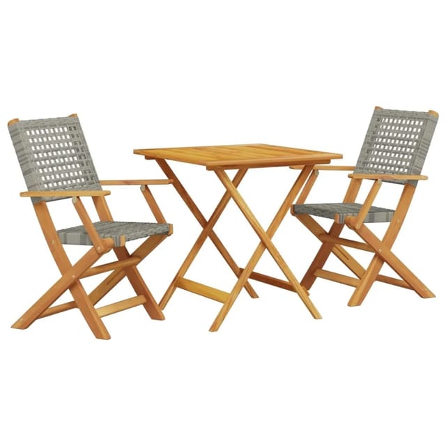 vidaXL 3-tlg Bistro-Set Grau Poly Rattan und Massivholz Modell 7