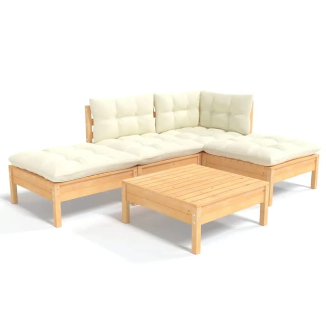 vidaXL 5-tlg Garten-Lounge-Set mit Creme Kissen Kiefernholz Modell 9