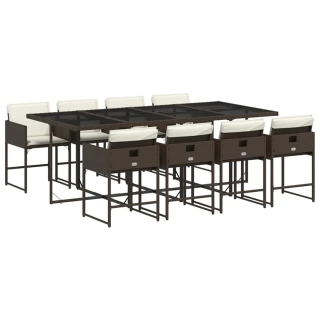 vidaXL 9-tlg Garten-Essgruppe mit Kissen Braun Poly Rattan Modell 22