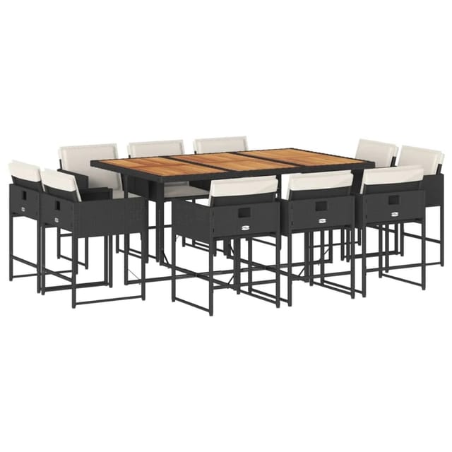 vidaXL 11-tlg Garten-Essgruppe mit Kissen Schwarz Poly Rattan Modell 25