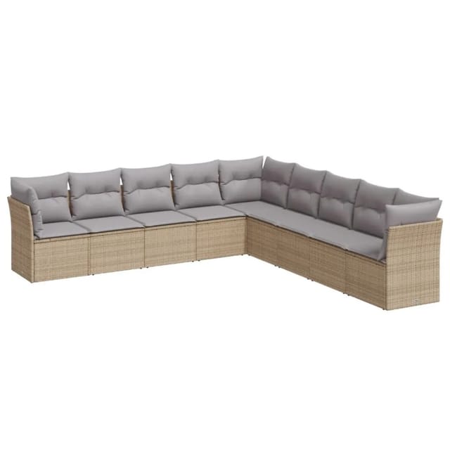 vidaXL 9-tlg Garten-Sofagarnitur mit Kissen Beige Poly Rattan Modell 4