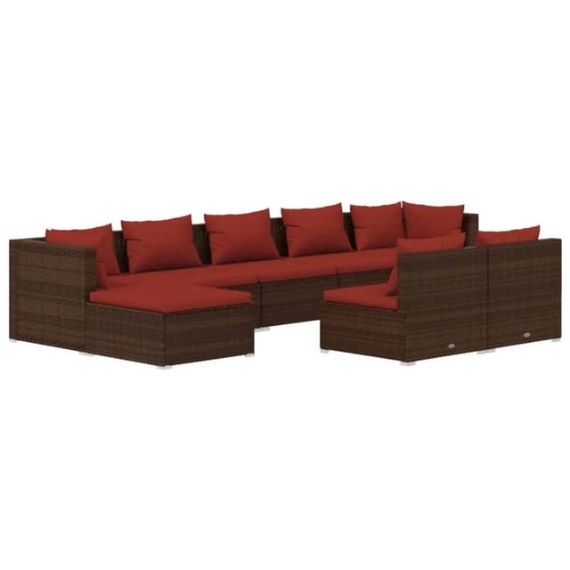 vidaXL 9-tlg Garten-Lounge-Set mit Kissen Braun Poly Rattan Modell 4