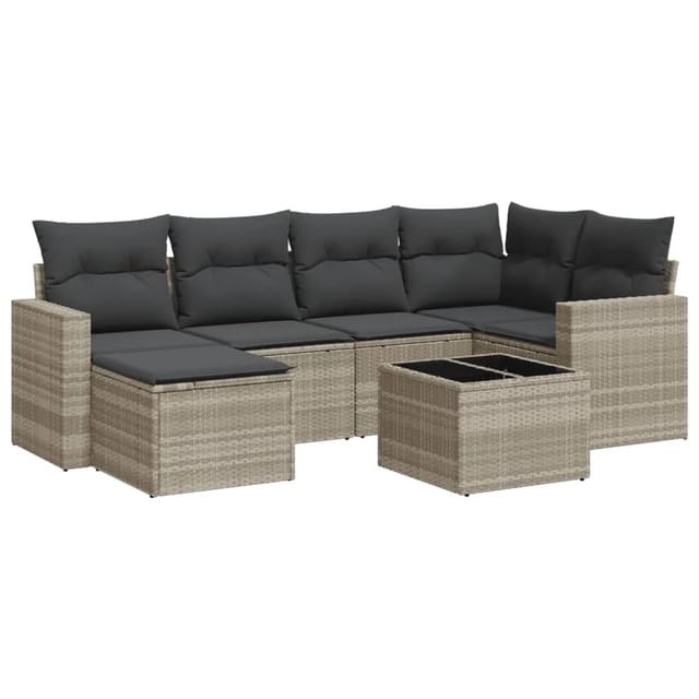 vidaXL 7-tlg Garten-Sofagarnitur mit Kissen Hellgrau Poly Rattan Modell 5