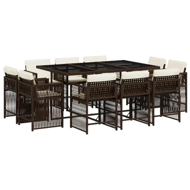 vidaXL 11-tlg Garten-Essgruppe mit Kissen Braun Poly Rattan Modell 15