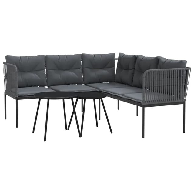 vidaXL Garten-Sofagarnitur mit Kissen Schwarz Stahl und Textilene Modell 2