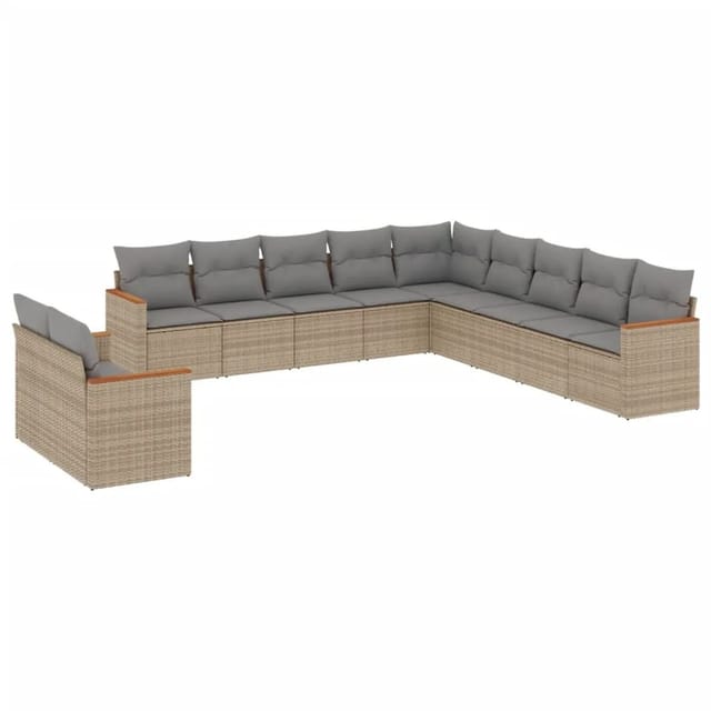vidaXL 11-tlg Garten-Sofagarnitur mit Kissen Beige Poly Rattan Modell 126