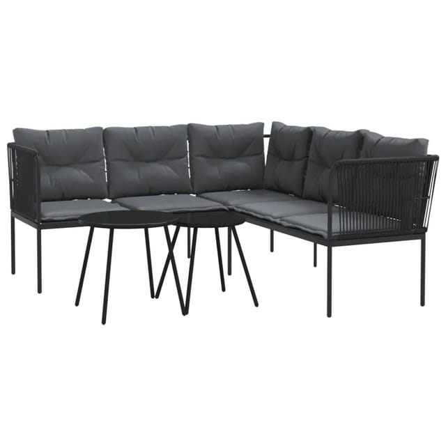 vidaXL Garten-Sofagarnitur mit Kissen Schwarz Stahl und Textilene Modell 3