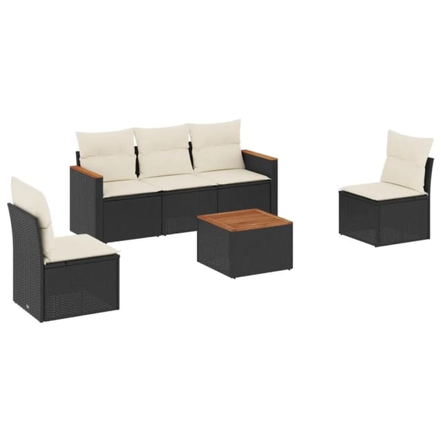 vidaXL 6-tlg Garten-Sofagarnitur mit Kissen Schwarz Poly Rattan Modell 99