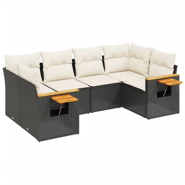 vidaXL 6-tlg Garten-Sofagarnitur mit Kissen Schwarz Poly Rattan Modell 123