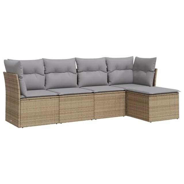 vidaXL 5-tlg Garten-Sofagarnitur mit Kissen Beige Poly Rattan Modell 22