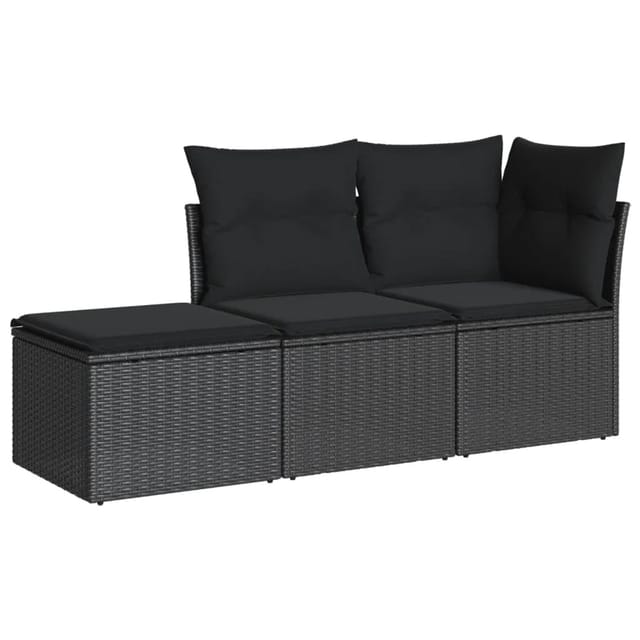 vidaXL 3-tlg Garten-Sofagarnitur mit Kissen Schwarz Poly Rattan Modell 12