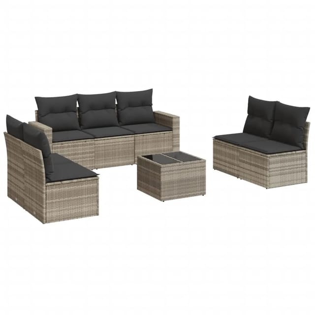 vidaXL 8-tlg Garten-Sofagarnitur mit Kissen Hellgrau Poly Rattan Modell 6