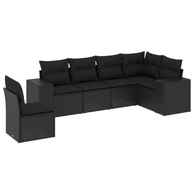 vidaXL 6-tlg Garten-Sofagarnitur mit Kissen Schwarz Poly Rattan Modell 212