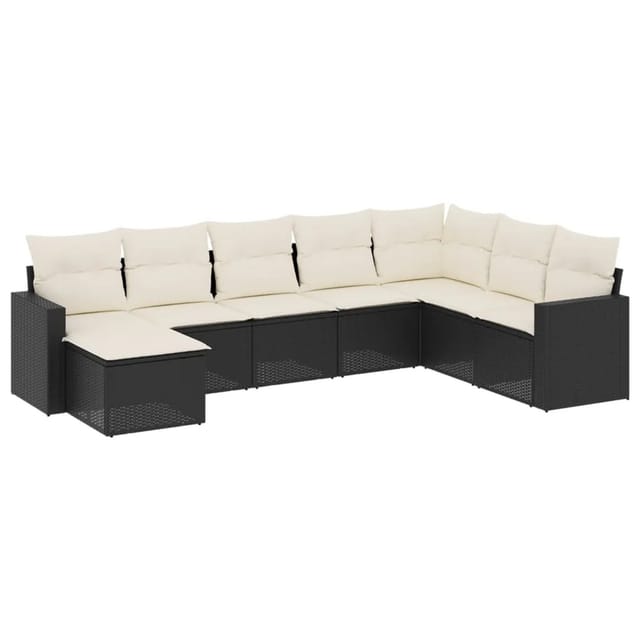 vidaXL 8-tlg Garten-Sofagarnitur mit Kissen Schwarz Poly Rattan Modell 49