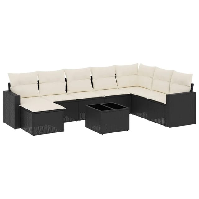 vidaXL 9-tlg Garten-Sofagarnitur mit Kissen Schwarz Poly Rattan Modell 7