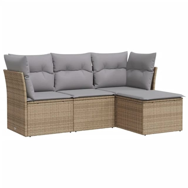 vidaXL 4-tlg Garten-Sofagarnitur mit Kissen Beige Poly Rattan Modell 29