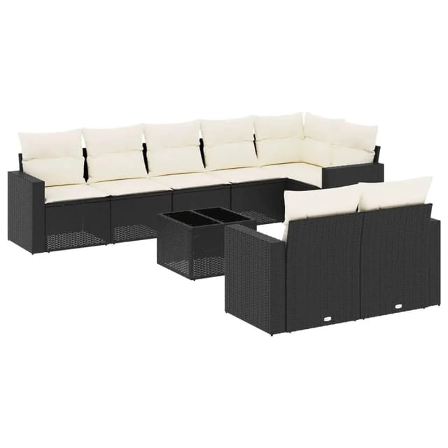 vidaXL 9-tlg Garten-Sofagarnitur mit Kissen Schwarz Poly Rattan Modell 24