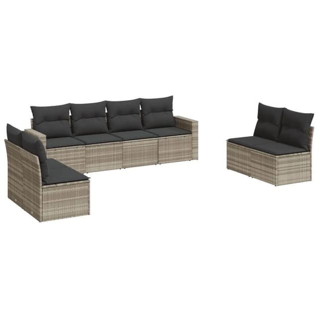 vidaXL 8-tlg Garten-Sofagarnitur mit Kissen Hellgrau Poly Rattan Modell 3