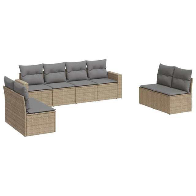 vidaXL 8-tlg Garten-Sofagarnitur mit Kissen Beige Poly Rattan Modell 75