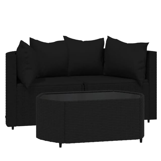 vidaXL 3-tlg Garten-Lounge-Set mit Kissen Schwarz Poly Rattan Modell 7