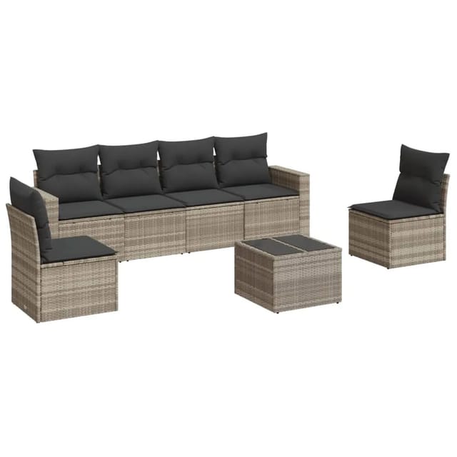 vidaXL 7-tlg Garten-Sofagarnitur mit Kissen Hellgrau Poly Rattan Modell 3