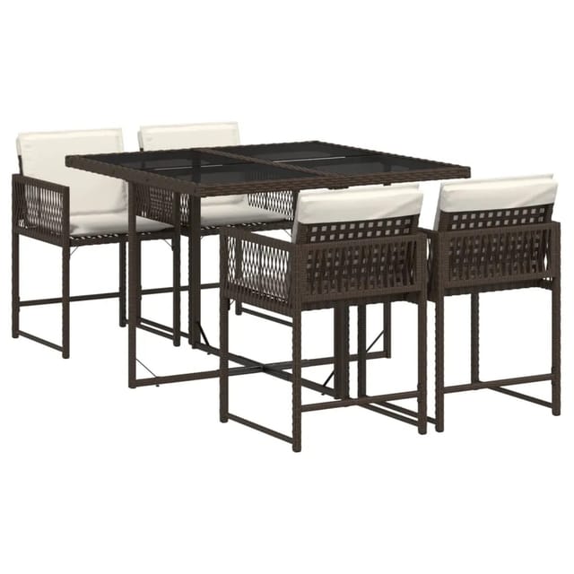 vidaXL 5-tlg Garten-Essgruppe mit Kissen Braun Poly Rattan Modell 38