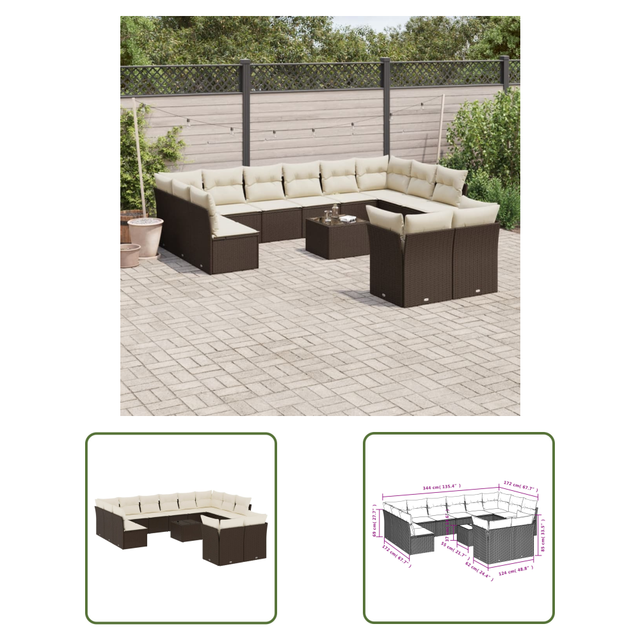 Vidaxl 13-tlg. Garten-sofagarnitur Mit Kissen Braun Poly Rattan