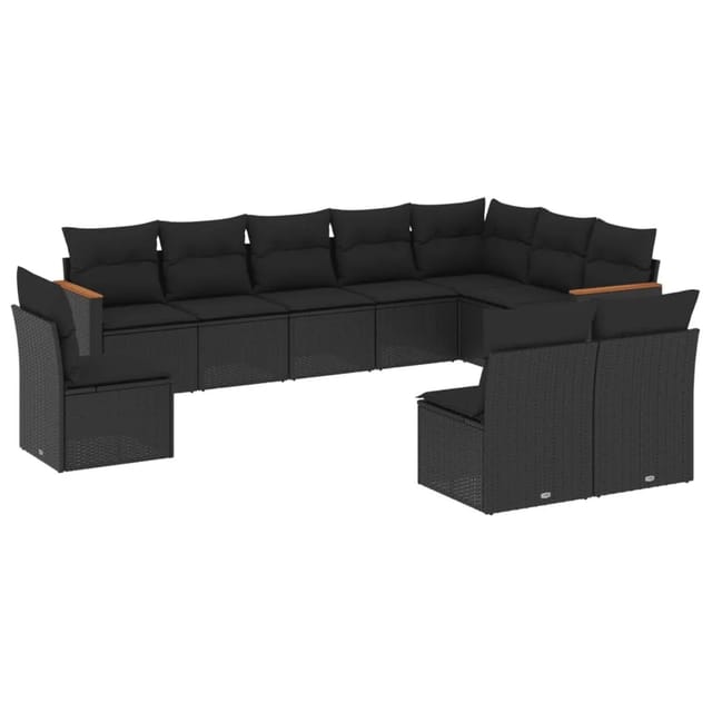 vidaXL 10-tlg Garten-Sofagarnitur mit Kissen Schwarz Poly Rattan Modell 103