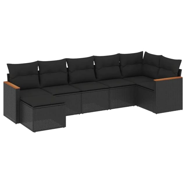 vidaXL 7-tlg Garten-Sofagarnitur mit Kissen Schwarz Poly Rattan Modell 232