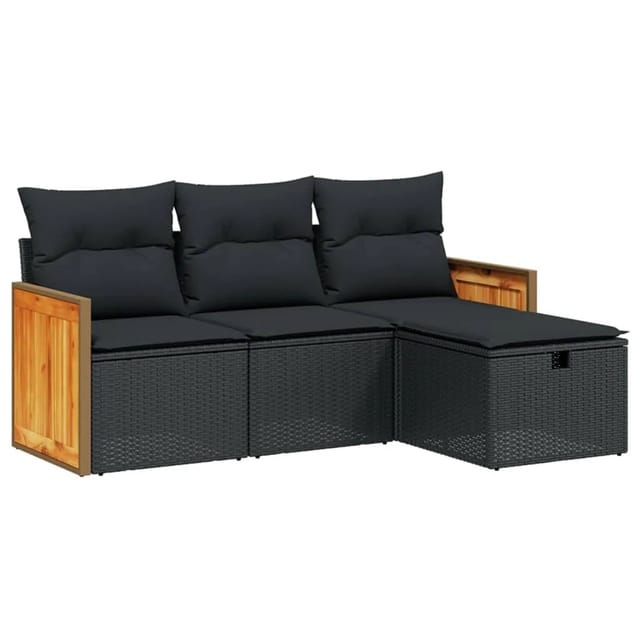 vidaXL 4-tlg Garten-Sofagarnitur mit Kissen Schwarz Poly Rattan Modell 44