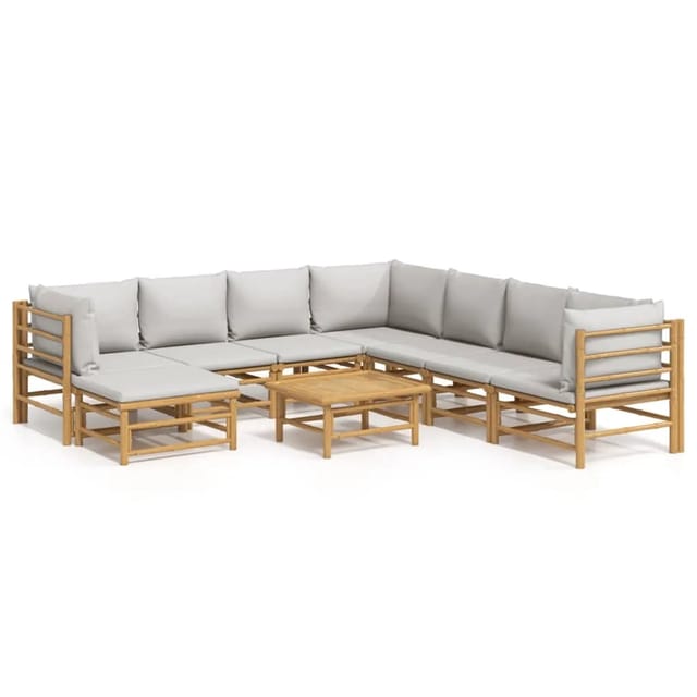 vidaXL 9-tlg Garten-Lounge-Set mit Kissen Hellgrau Bambus