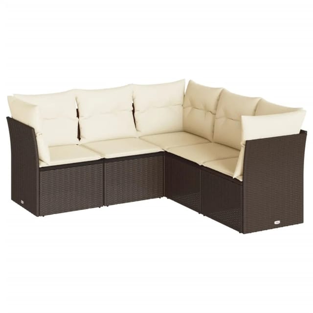 vidaXL 5-tlg Garten-Sofagarnitur mit Kissen Braun Poly Rattan Modell 2