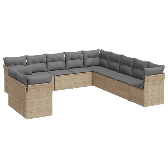 vidaXL 11-tlg Garten-Sofagarnitur mit Kissen Beige Poly Rattan Modell 37