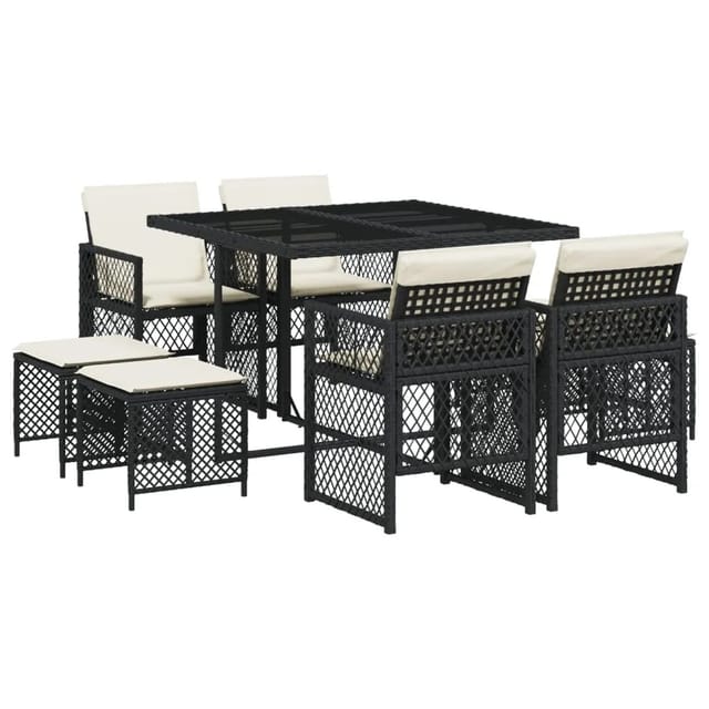 vidaXL 9-tlg Garten-Essgruppe mit Kissen Schwarz Poly Rattan Modell 137