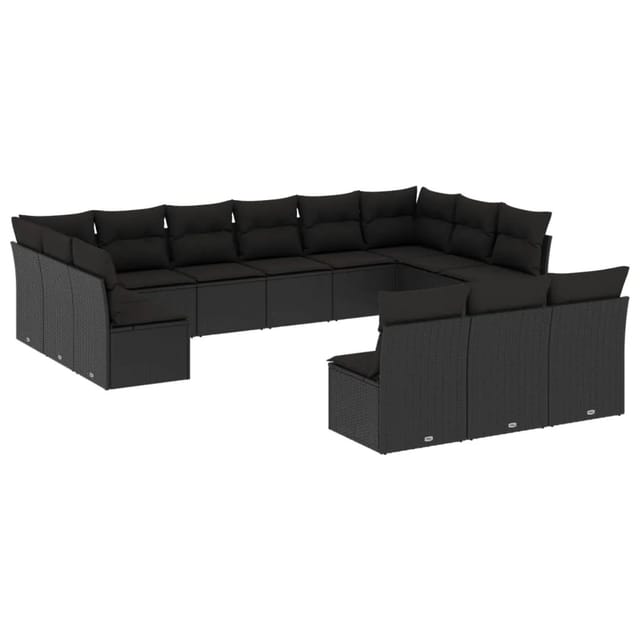 vidaXL 13-tlg Garten-Sofagarnitur mit Kissen Schwarz Poly Rattan Modell 27