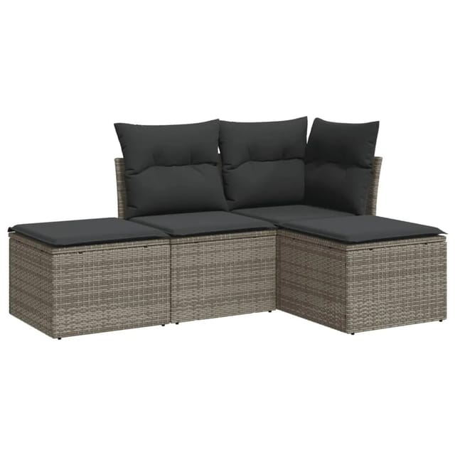vidaXL 4-tlg Garten-Sofagarnitur mit Kissen Grau Poly Rattan Modell 21