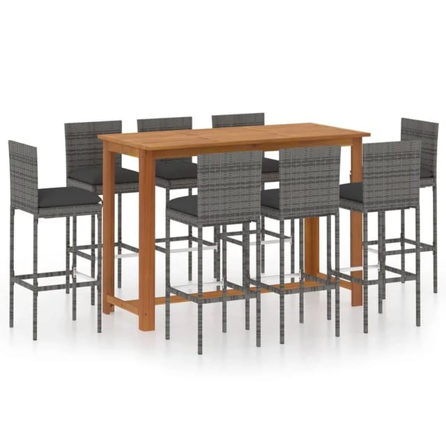 vidaXL 9-tlg Gartenbar-Set mit Kissen Grau Modell 1