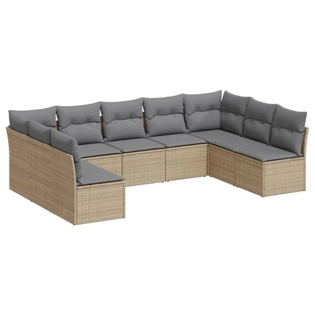 vidaXL 9-tlg Garten-Sofagarnitur mit Kissen Beige Poly Rattan Modell 15