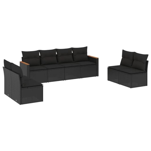vidaXL 8-tlg Garten-Sofagarnitur mit Kissen Schwarz Poly Rattan Modell 223