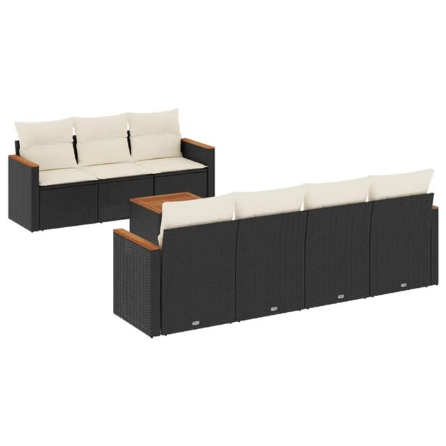 vidaXL 8-tlg Garten-Sofagarnitur mit Kissen Schwarz Poly Rattan Modell 97