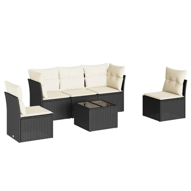 vidaXL 6-tlg Garten-Sofagarnitur mit Kissen Schwarz Poly Rattan Modell 28