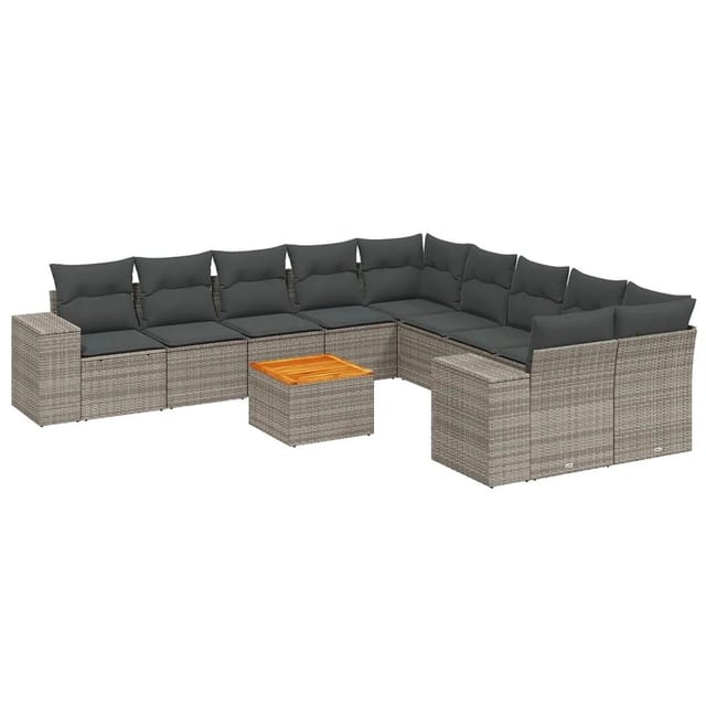 vidaXL 11-tlg Garten-Sofagarnitur mit Kissen Grau Poly Rattan Modell 46
