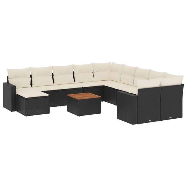 vidaXL 14-tlg Garten-Sofagarnitur mit Kissen Schwarz Poly Rattan Modell 16