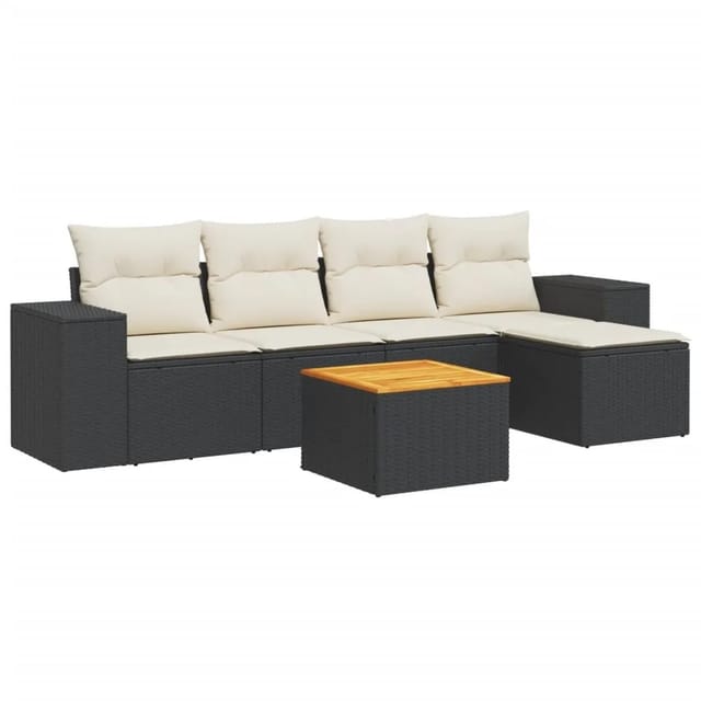 vidaXL 6-tlg Garten-Sofagarnitur mit Kissen Schwarz Poly Rattan Modell 183