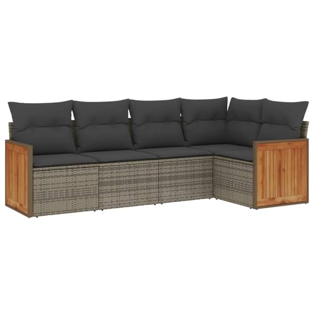 vidaXL 5-tlg Garten-Sofagarnitur mit Kissen Grau Poly Rattan Modell 81