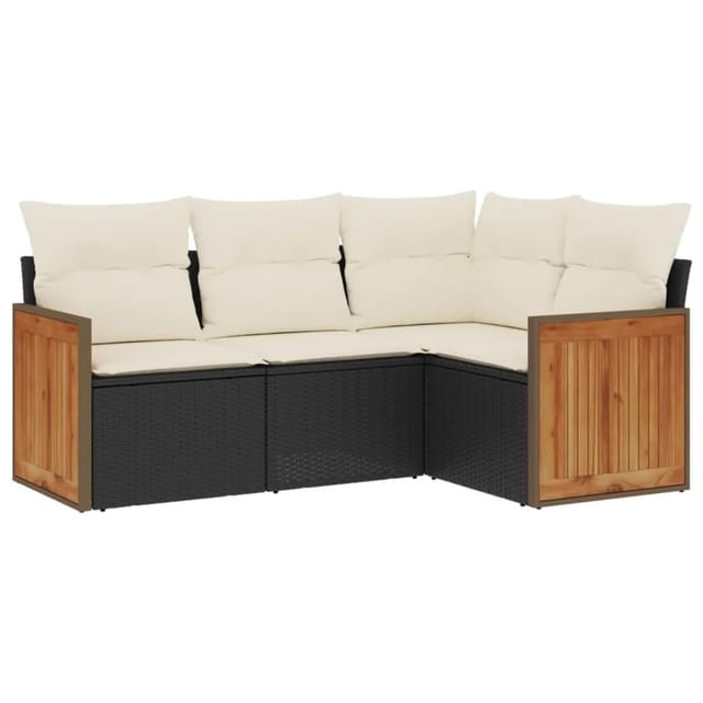 vidaXL 4-tlg Garten-Sofagarnitur mit Kissen Schwarz Poly Rattan Modell 53