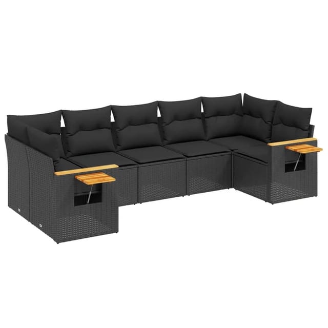 vidaXL 7-tlg Garten-Sofagarnitur mit Kissen Schwarz Poly Rattan Modell 168
