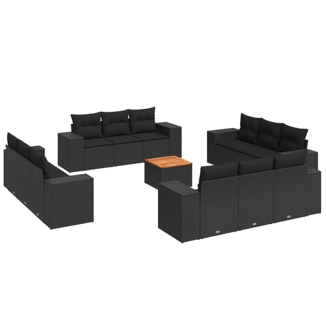 vidaXL 13-tlg Garten-Sofagarnitur mit Kissen Schwarz Poly Rattan Modell 38