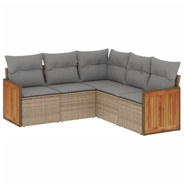 vidaXL 5-tlg Garten-Sofagarnitur mit Kissen Beige Poly Rattan Modell 112
